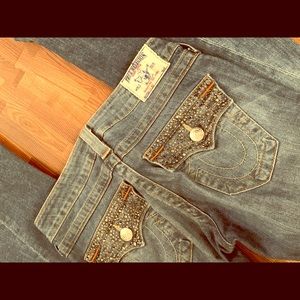 True Religion Bejeweled Boot Cut Jeans